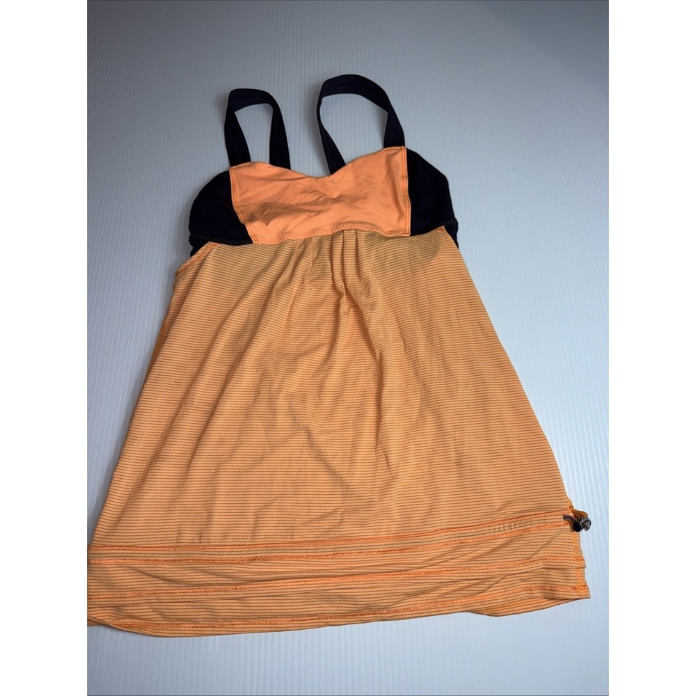 Lululemon‎ Orange Blue workout top with a built-in bra and a racerback 4